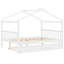 Lit double en bois, lit gigogne simple, couleur blanche, construction solide, toit en ciel fantaisiste, 2 têtes de lit, lit pour les invités-130054899