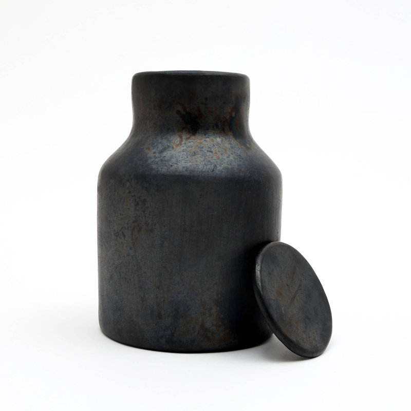 Pot de rangement Longpi Pottery | Noir | Argile faite à la main 4,5 po x 4,5 po x 6,25 po