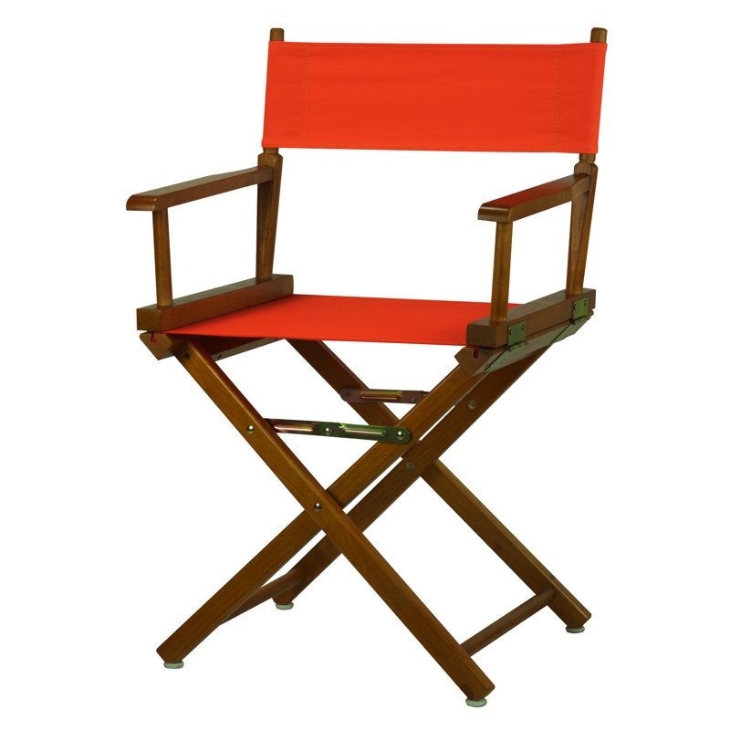 Chaise de réalisateur pliante 18 po, Orange, Chêne miel