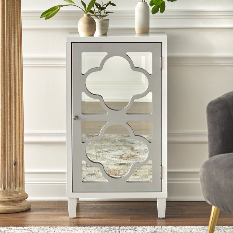 Wealdstone 1-Door Mirrored Accent Cabinet with Adjustable Shelf , Silver