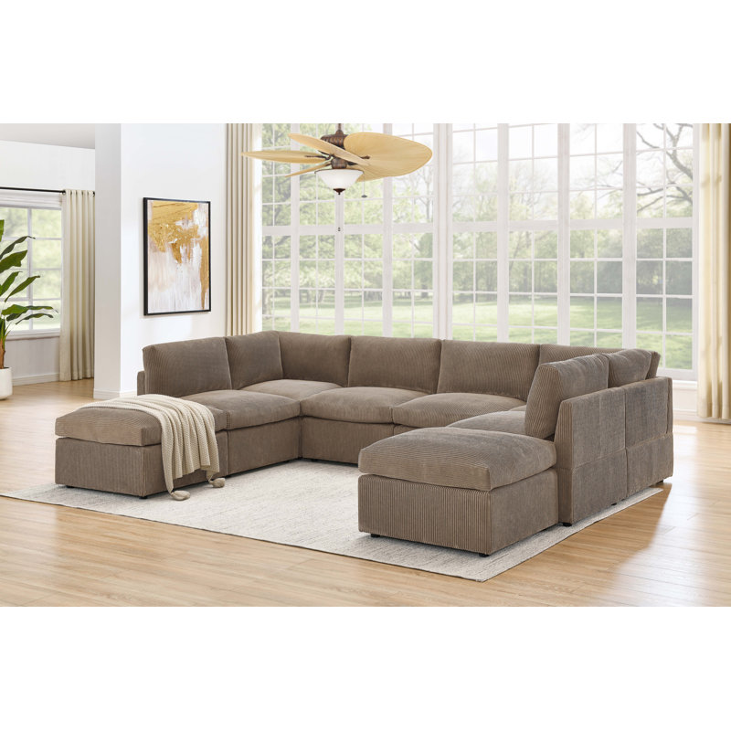 Canapé modulaire de coin symétrique de 129 po avec repose-pieds Arvill Amuri, Marron foncé