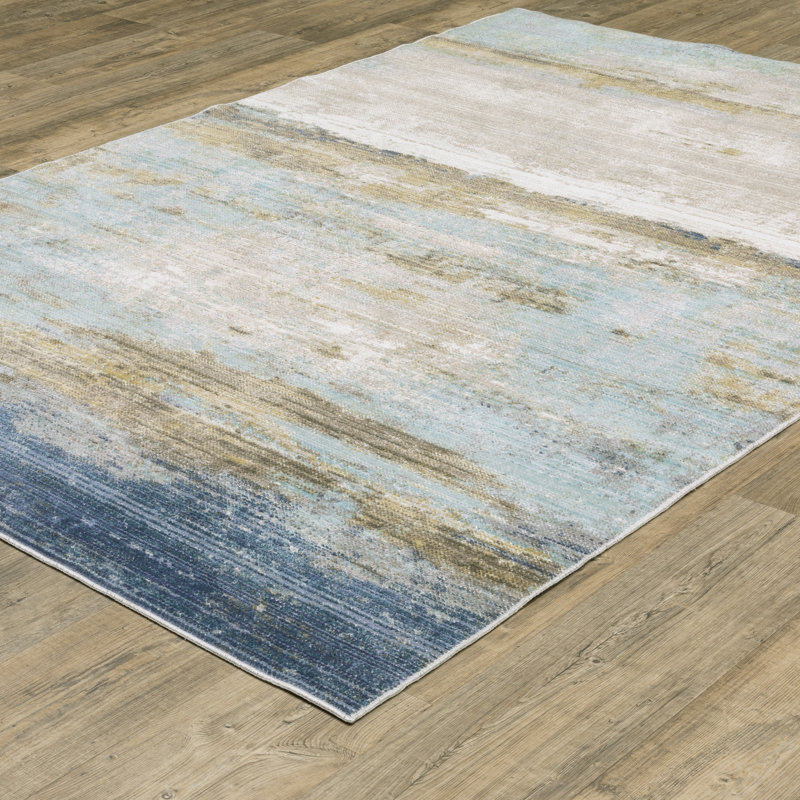 Tapis bleu / beige Goulart, Rectangle 6 pi 7 po x 9 pi 6 po