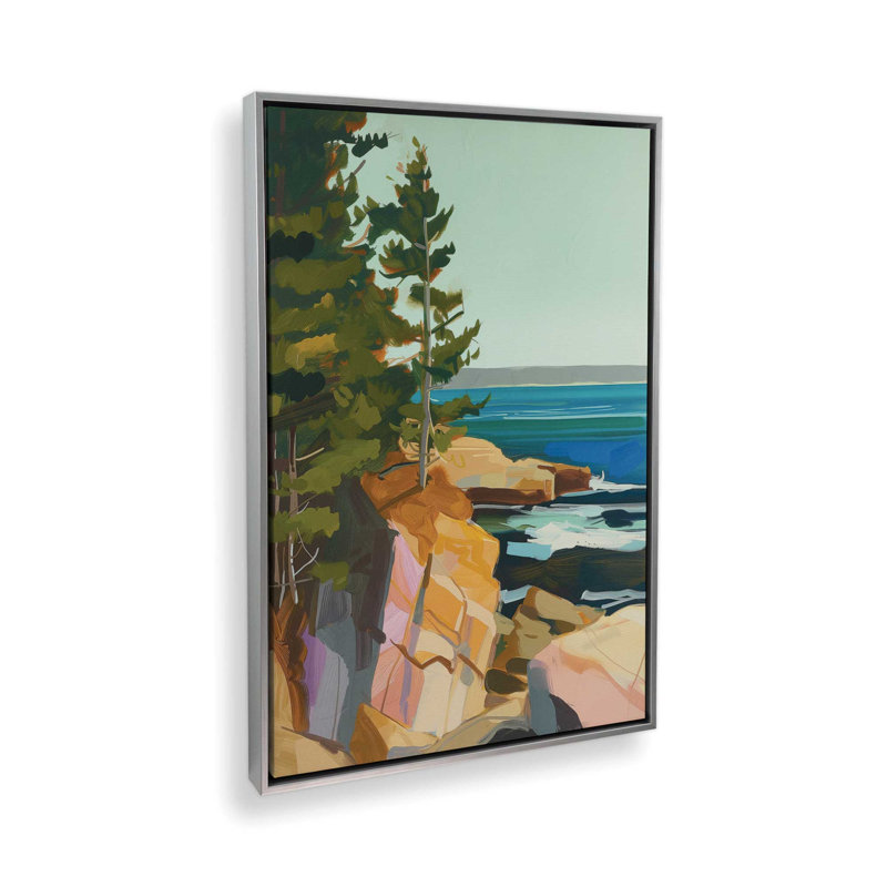 Seacliff Whispers V1 par Azure Artisanal Studio, H 14 po x l 10 po x P 1,75 po, Cadre flottant en chrome poli