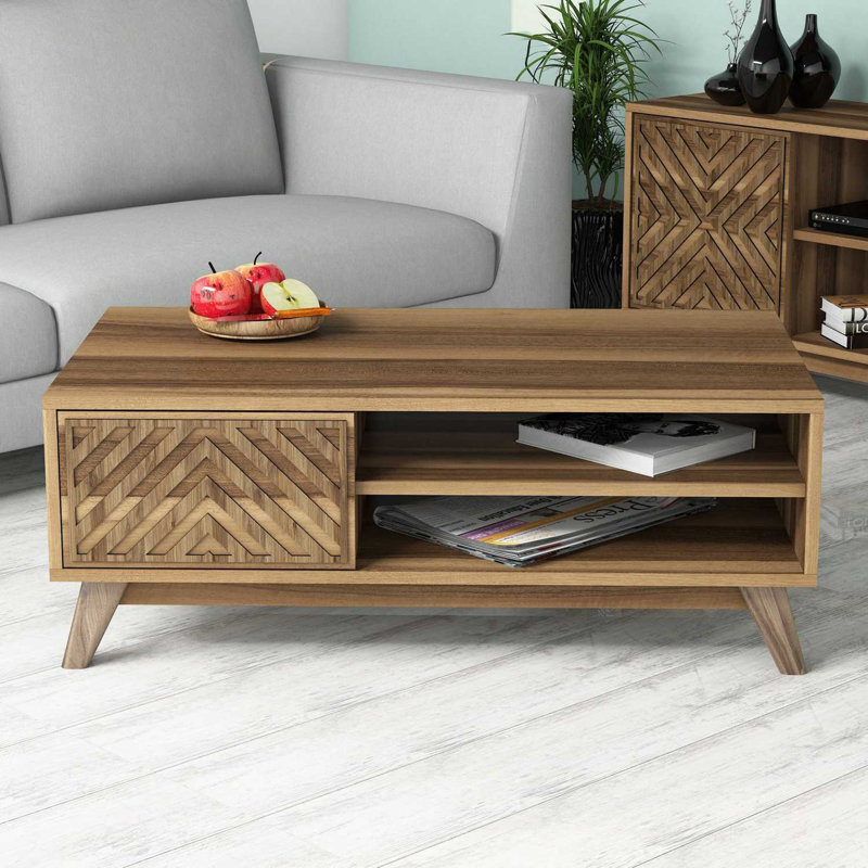 Beil Coffee Table with Storage, Natural Wood