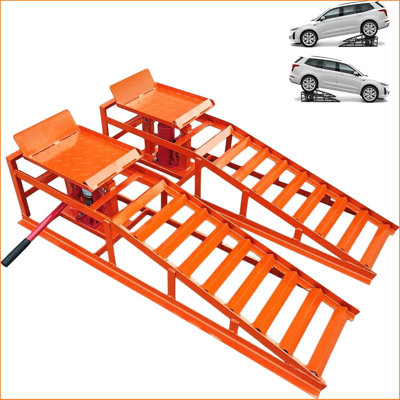 2Pcs Auto Car Truck Service Ramps Lifts,11023Lbs(5T) Heavy Duty Garage Car Lift Hydraulic Ramps,Portable Car Ramps For Oil Changes,Low Profile Car Ramps,High Lift Height Adjust 9.8-16.21", Orange