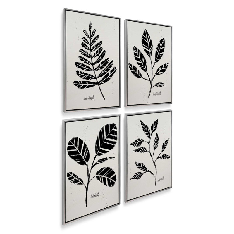 «Black and White Botanicals», ensemble de 4 impressions sur toile, Chrome poli, H 19 po x l 52 po