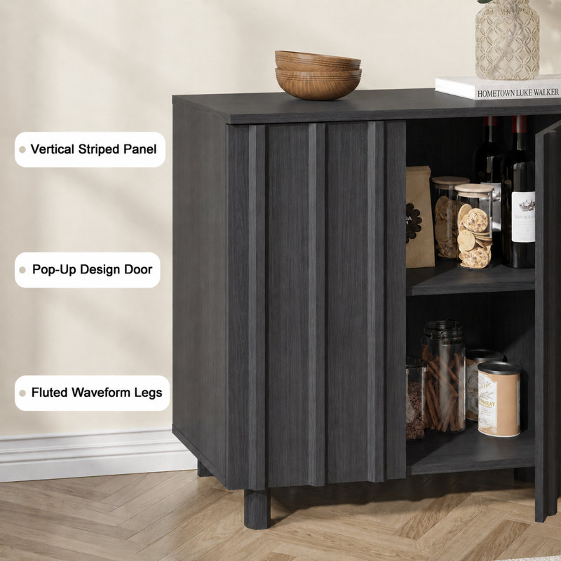 59'' Wide Sideboard Cabinet with fluted Doors, Buffet Cabinet with Adjustable Shelves and Storage for Dining Room, Kitchen & Living Room