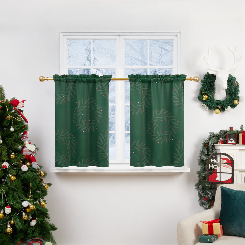Rideaux de Noël avec passe-tringle (ensemble de 2), L 26 po x L 24 po, Vert