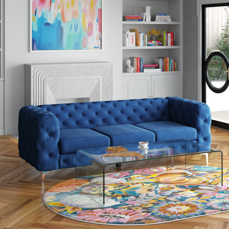 Graford Upholstered 85.5'' Sofa, Blue Velvet