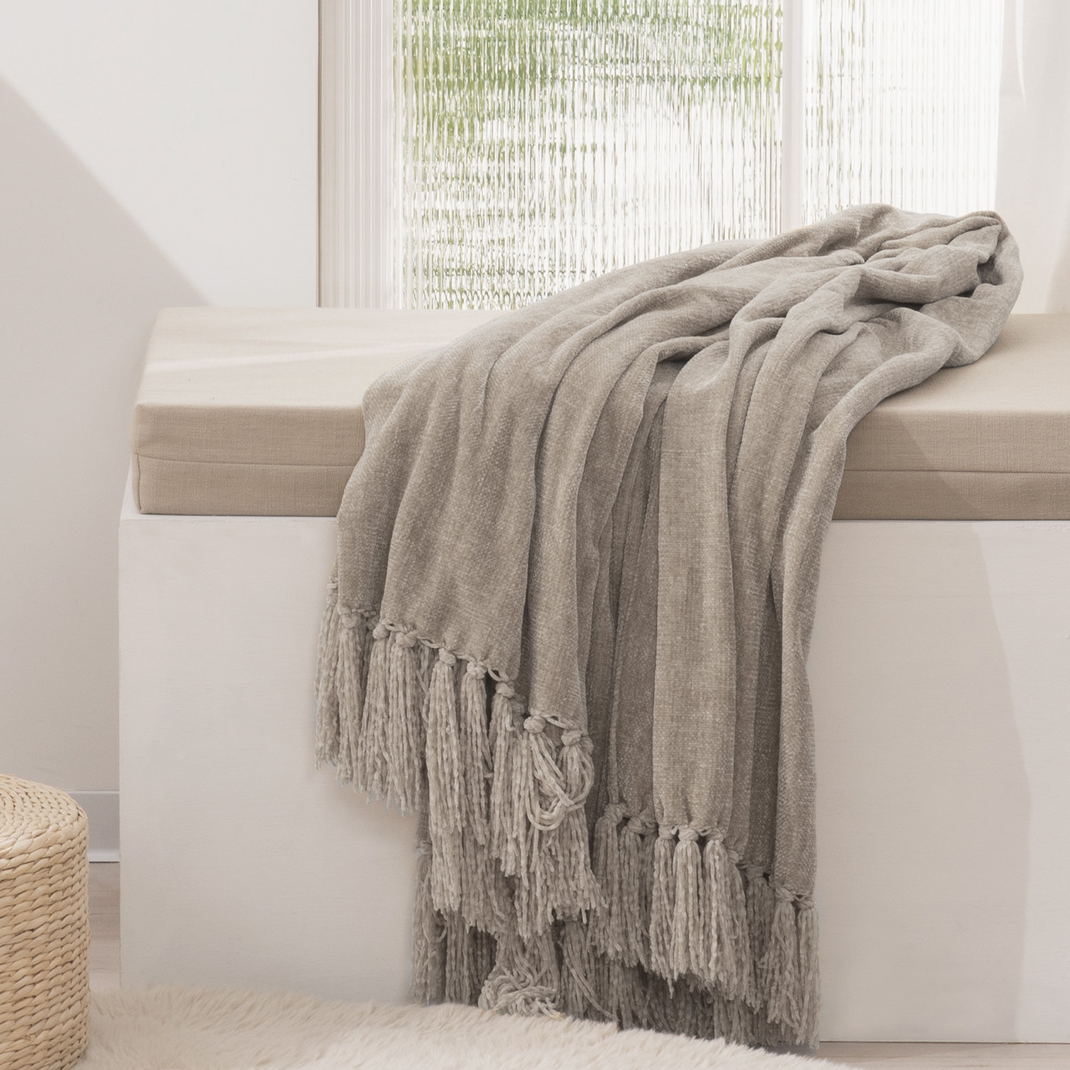 Soft Chenille Throw Blanket, 80" L x 60" W, Taupe