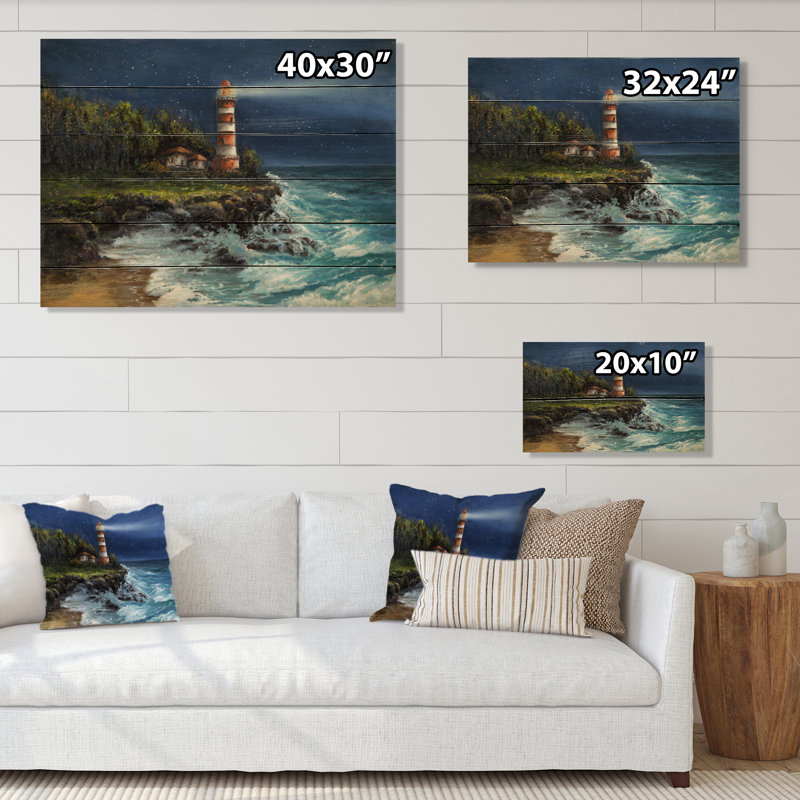 Phare de nuit - décoration murale nautique et côtière en bois, H 30 po x l 40 po x P 1 po