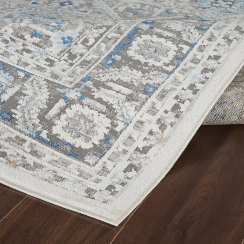 Efes Power Loom Polyester Geometric Area Rug in Gray/Light Gray, Rectangle 7'7" x 9'9"