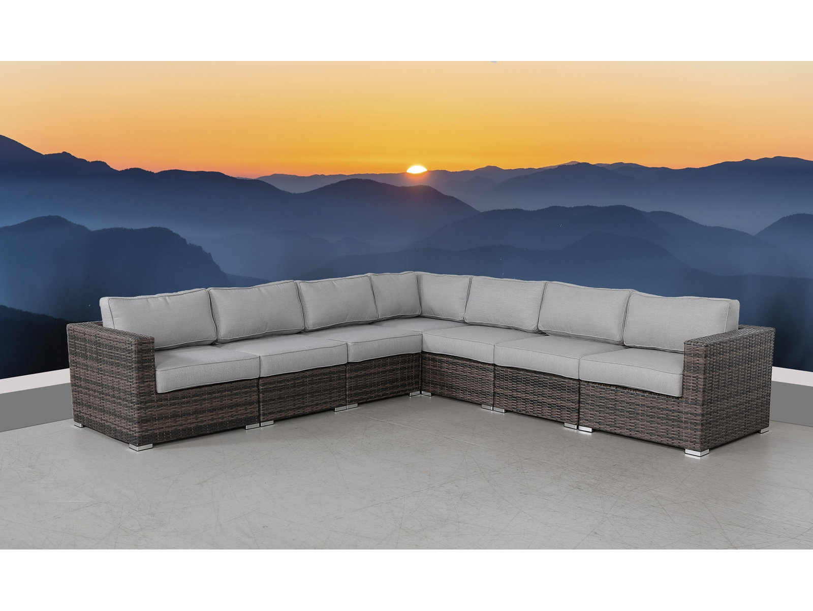 Foxtrot 122" Sunbrella® Patio Sofa, Olefin Gray Cushion/Brown Frame