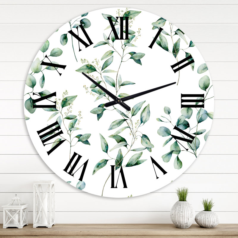 Green Eucalyptus Branches IV - Horloge murale traditionnelle, Grand