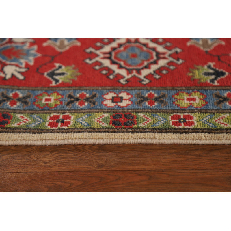Tapis rectangulaire en laine noué à la main de conception unique 7 pi 10 po x 9 pi 7 po nouvel âge ivoire / rouge / vert