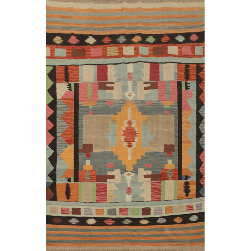 Tapis coloré en laine tissé à plat 5 x 8