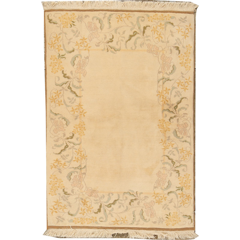 Tapis ivoire et ivoire noué à la main de haute qualité