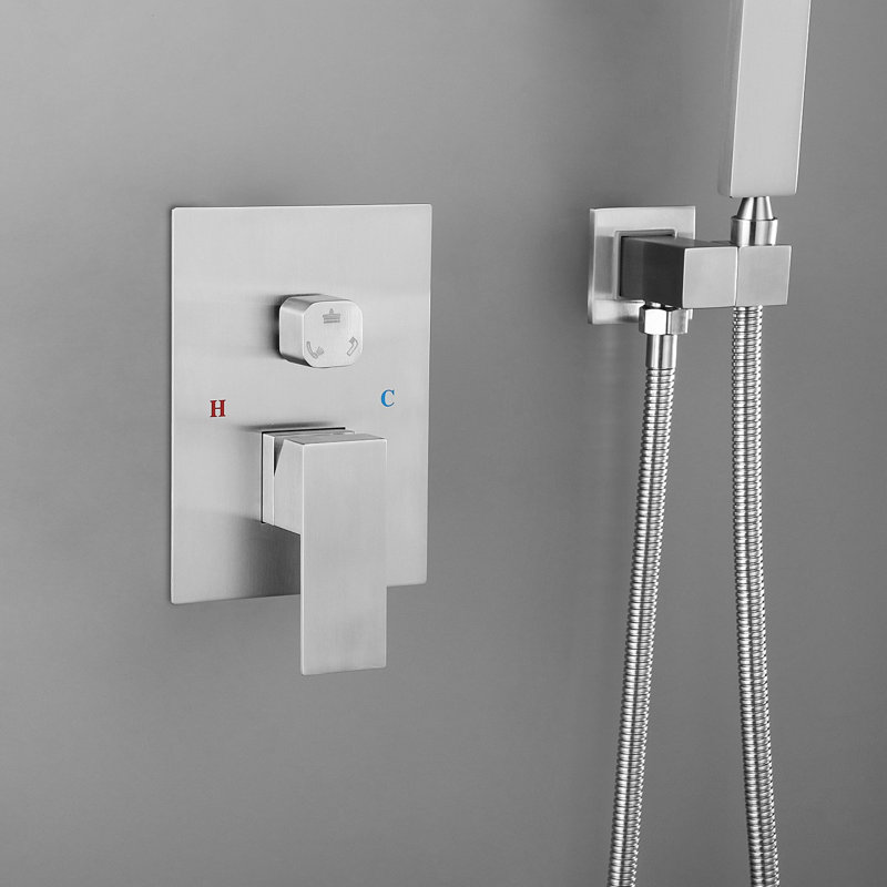 Brushed Nickel Shower Mixer - 10 Inch Square Luxury Bathroom Rain, Brushed Nickel