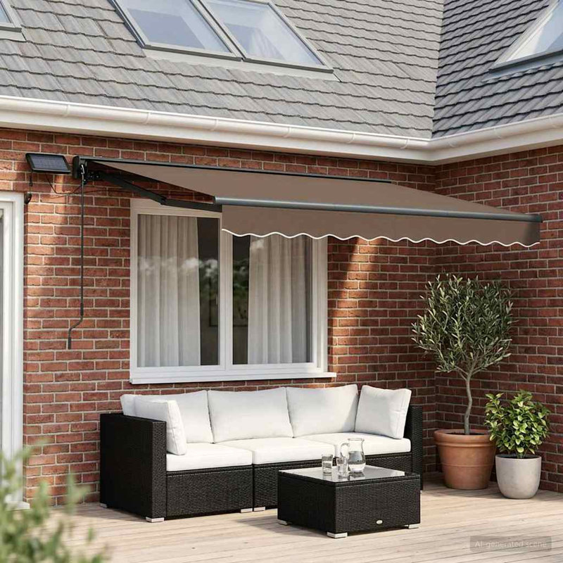 VidaXL Polyester Cover Retractable Patio Awning, 165cm H x 500cm W x 350cm D, Black/Taupe