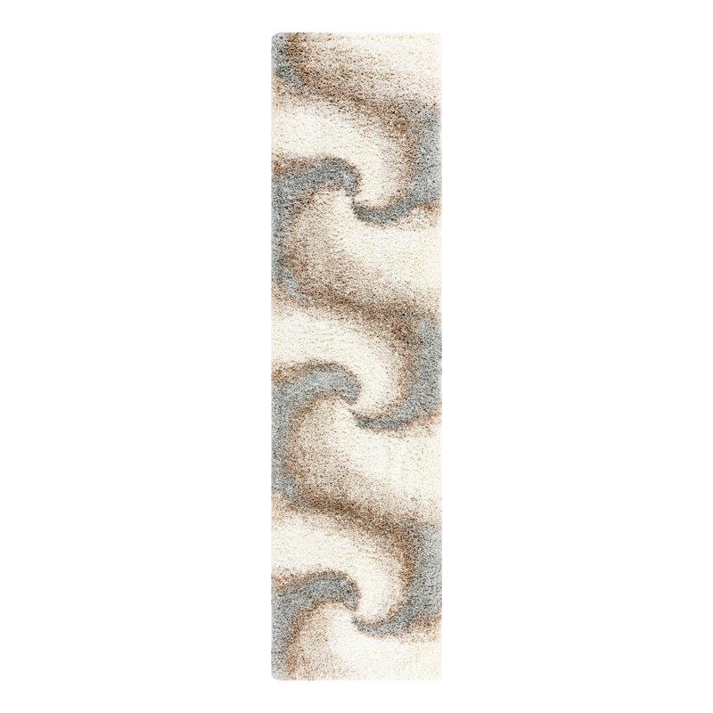 Tapis abstrait kaki , Tapis de couloir 2 pi 7 po x 10 pi, Grey/Beige