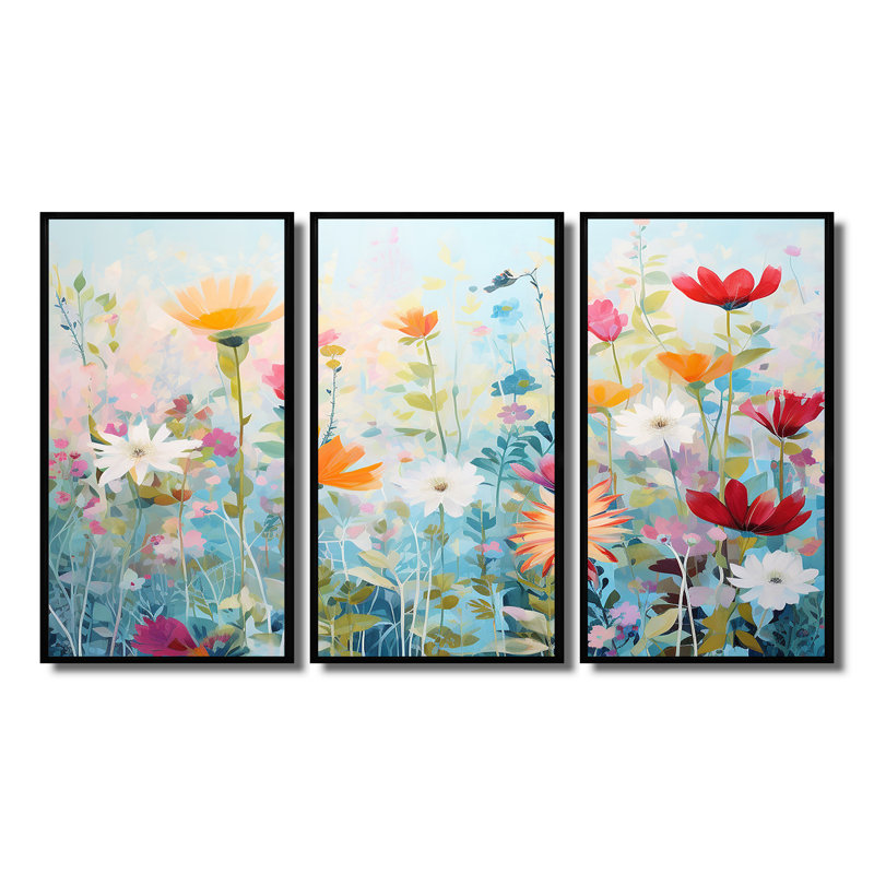 Ensemble de salon Meline - Fleurs sauvages, Cadre flottant noir, H 40 po x l 60 po x P 1 po