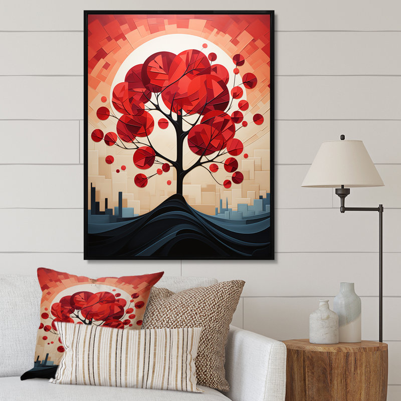 «Red Maple Tree Harmony» sur impression sur toile, Cadre flottant noir, H 40 po x l 30 po x P 1,5 po