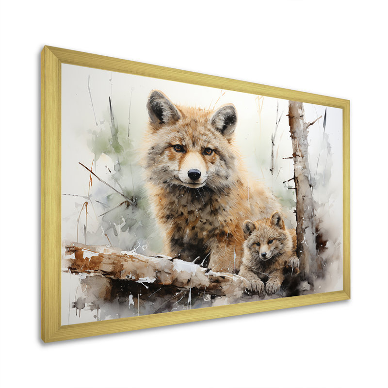 Famille de loups, Cadre doré simple, H 34 po x l 44 po x P 1,5 po