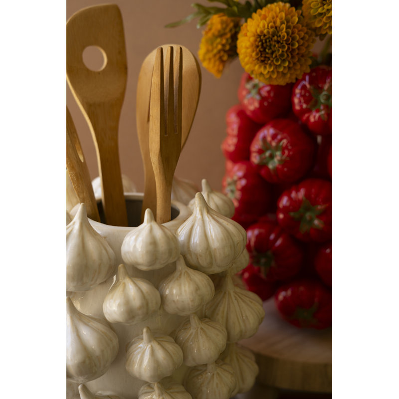 Kalalou Ceramic Vase – Garlic – 11" Tall Hand-Painted Fruit Design