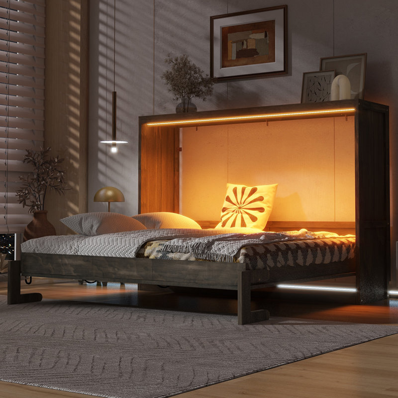 Lit escamotable avec lumière DEL, Twin, Brun