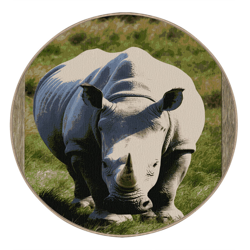  Tapis blanc lavable Rhinoceros, Rond 5 pi