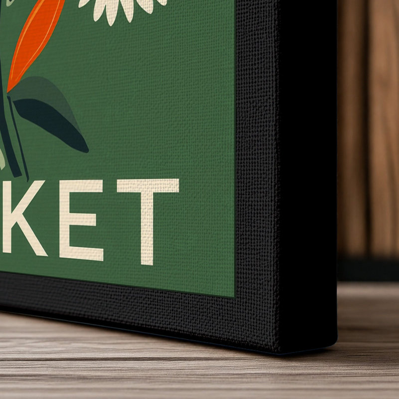 Flower Market Poster Modern - Wrapped Canvas, 36x24 - 91.4 x 61.0 cm, Black Border