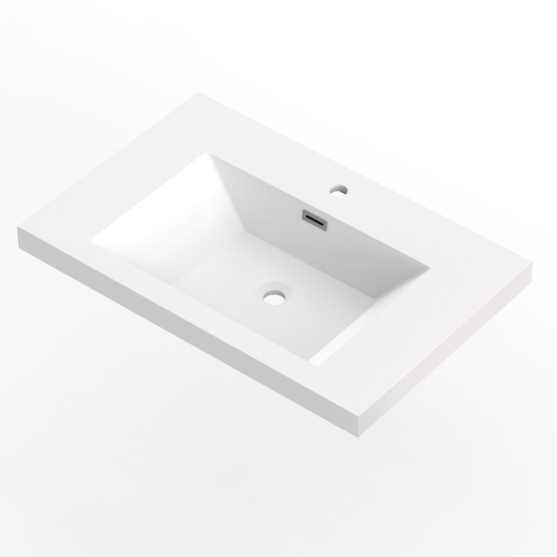 Lavabo de salle de bain 30 po à simple cuve intégrée en résine avec robinet à un trou