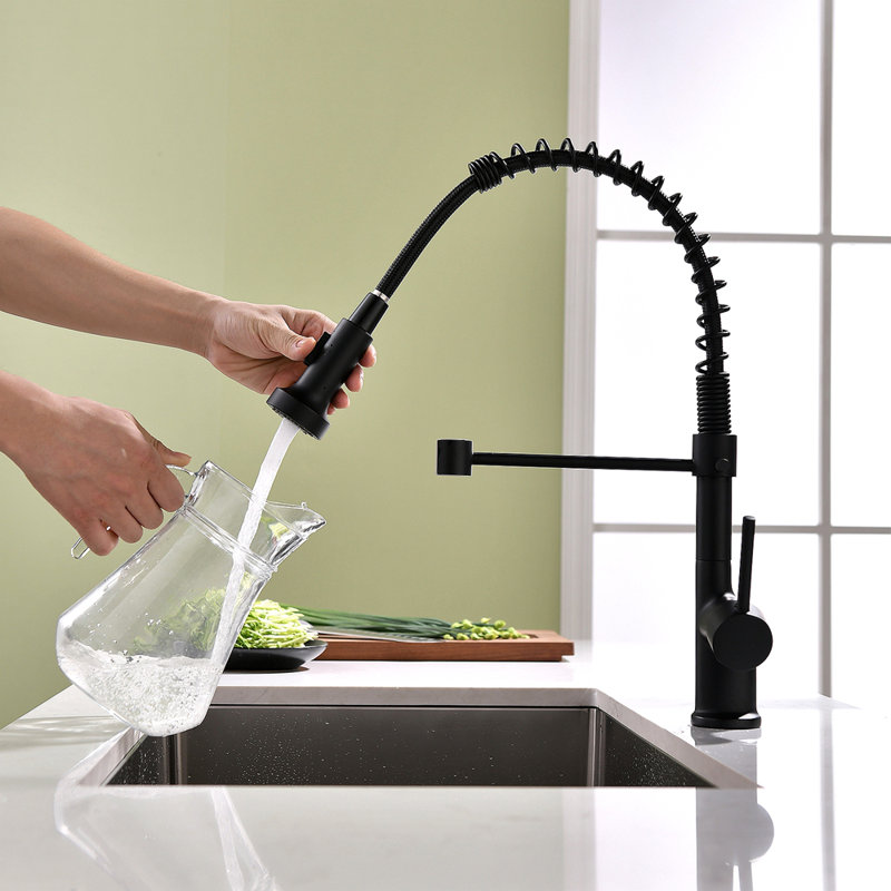 Commercial Kitchen Faucet With Pull Down Sprayer, Single Handle Single Lever Kitchen Sink Faucet, Black