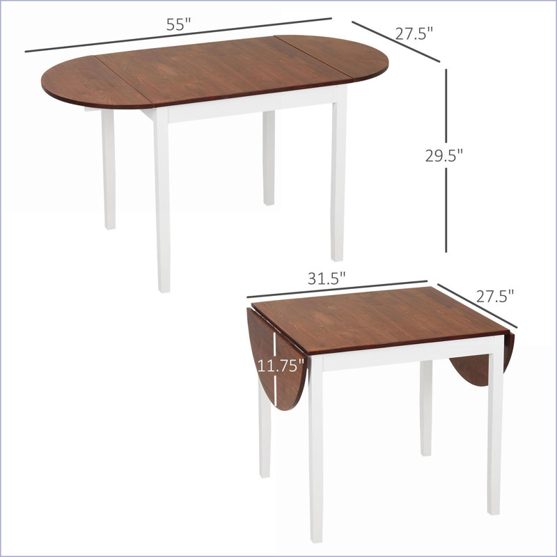 Drop Leaf Dining Table, 55” Solid Pine Wood Folding Table for Small Spaces | Brown | Pine