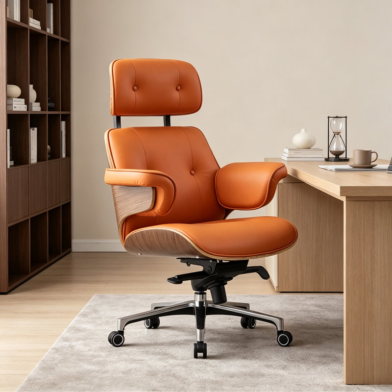 Chaise de bureau moderne en similicuir réglable, Orange