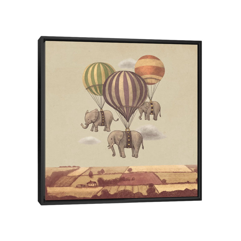 'Flight of the Elephants' on Canvas, 18" H x 18" W x 1.5" D, Black Framed Canvas, No Mat