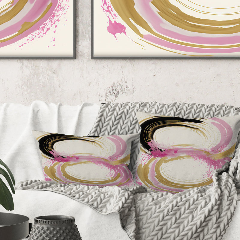 Coussin décoratif rose et doré Curves IV - Abstract Marble