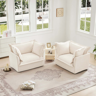 (Ensemble de 2) Fauteuils d'appoint rembourrés à assise profonde et coussins en chenille avec coussins pour le salon, la salle de lecture, la chambre à coucher et les espaces de travail