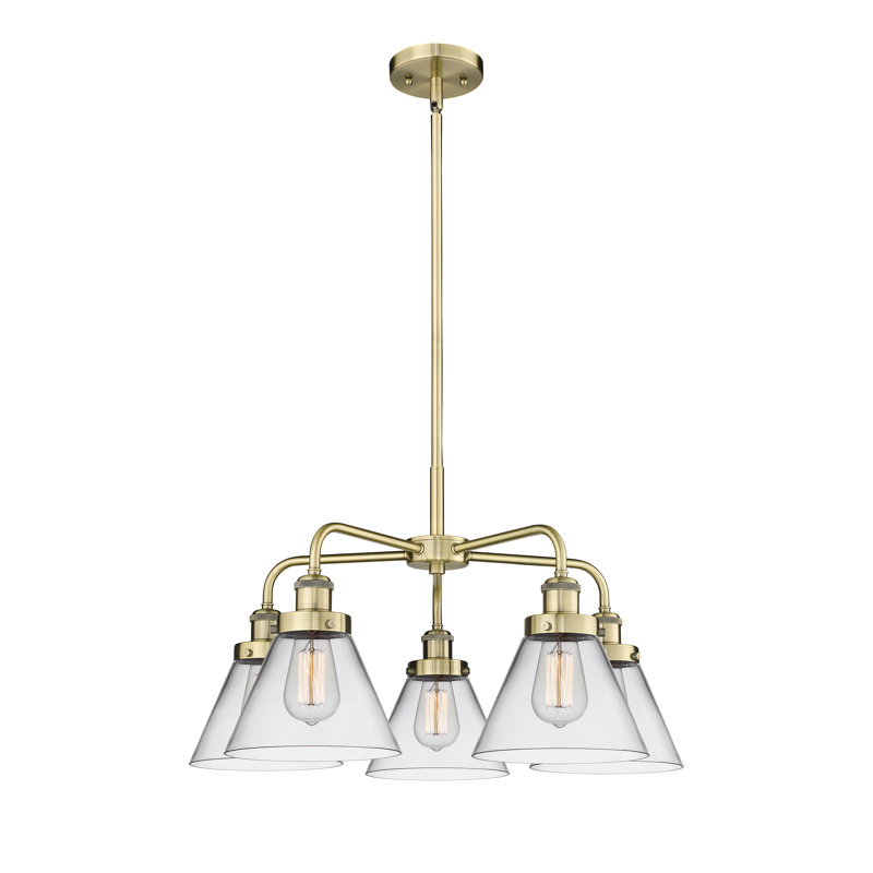 Lustre suspendu 5 lumières Cone, Laiton antique, Clair