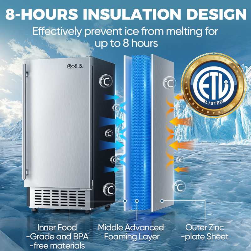 CIM Coolski 15" 100lbs/24h Under Counter Built-in Freestanding Ice Maker Machine For Commercial Use & Home Use