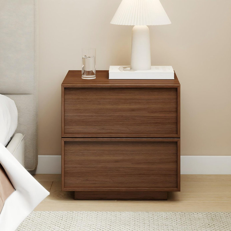 Table de chevet 18,9 po en bois avec 2 tiroirs, Noyer
