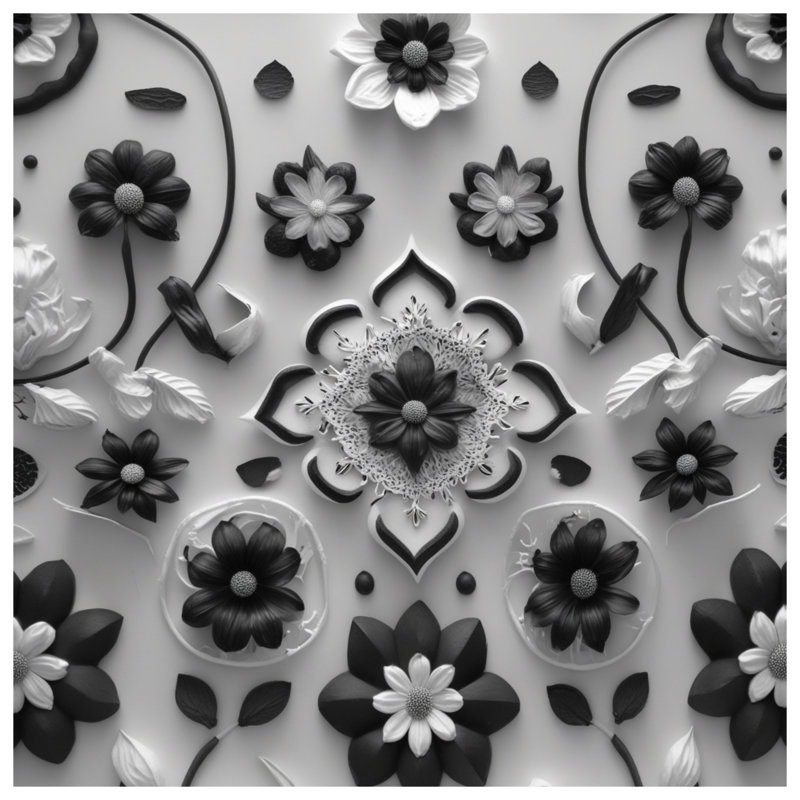 Tapis de bain noir à motif floral, 24 po L x 17 po L