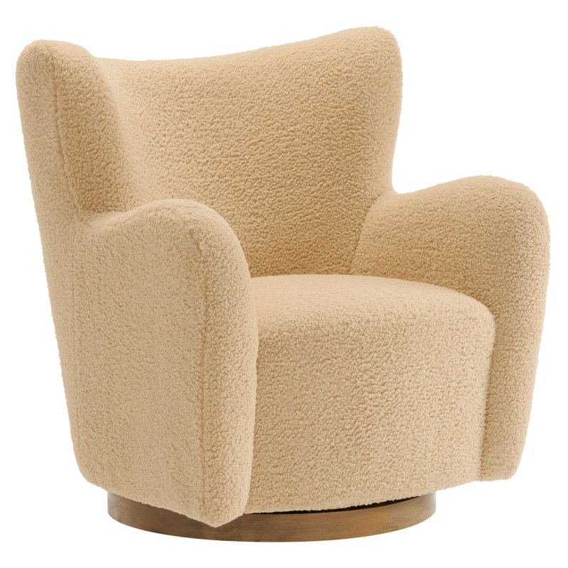 Montrose Wingback Sherpa Swivel Accent Chair, Ivory Polyester Blend