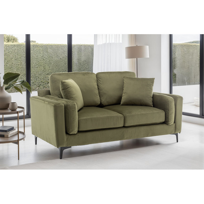 Aleara 2 Seater Velvet Sofa, 3, Sage Green
