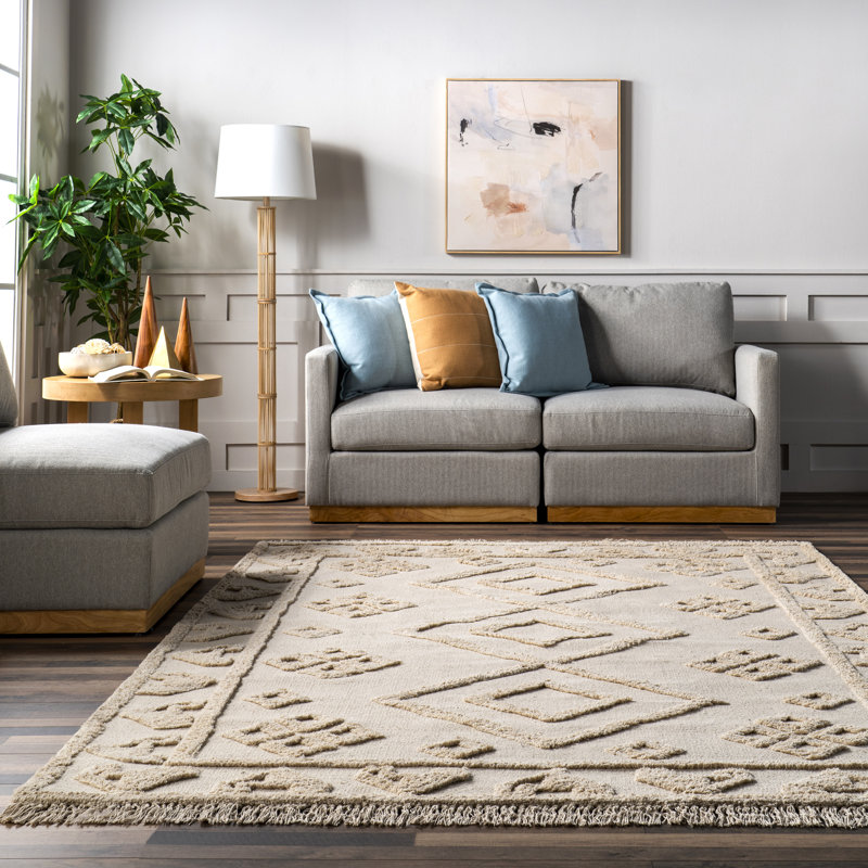 Tapis à motif géométrique en coton Esteri, Rectangle 4 pi x 6 pi