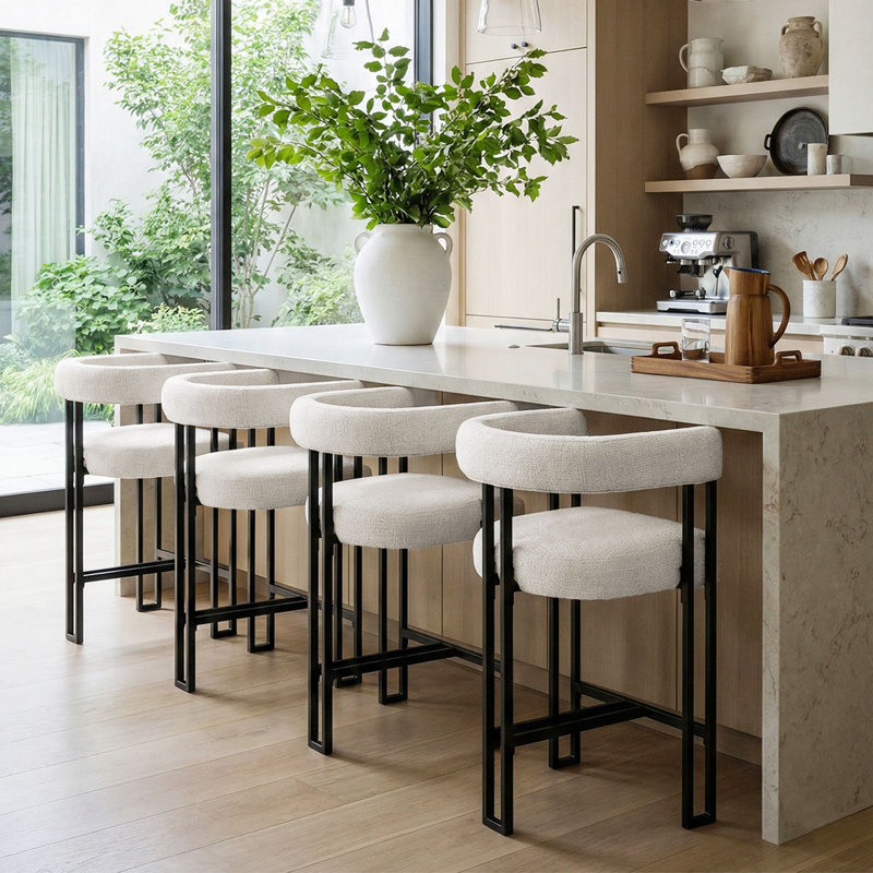 24" Upholstered Tweed Counter Stool, Beige