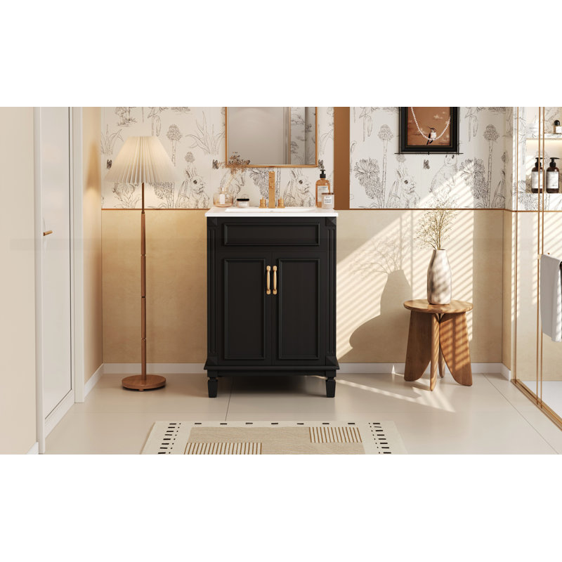 Meuble-lavabo 24 po avec lavabo supérieur, Noir et or