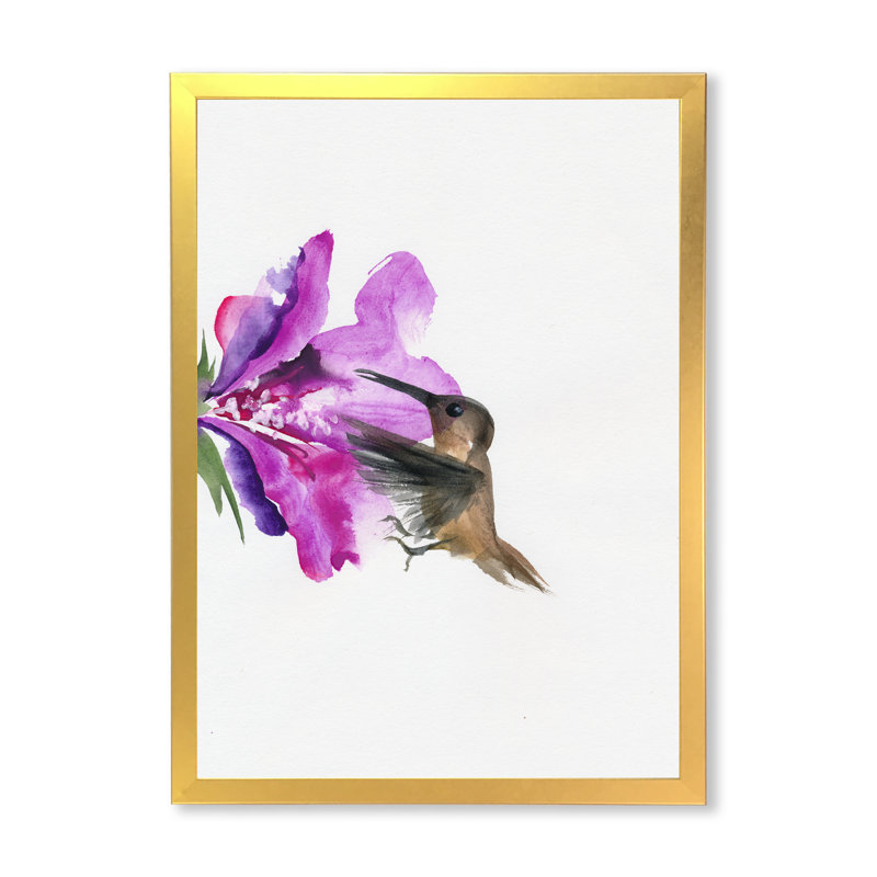 Fleur fuchsia rétro - peinture sur toile, H 40 po x l 30 po x 1,5 po, Cadre doré