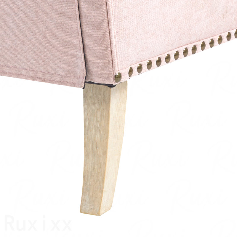 Chaise d'appoint rétro rose moderne - pieds en bois massif et tissu moelleux, capacité de 300 lb, facile à assembler, Naturel