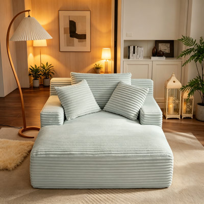 Oversized Chaise Lounge Chair Indoor, Corduroy Upholstered Modern Sofa Couch,No Assembly Required,Comfy Sleeper Sofa for Living Room,Office